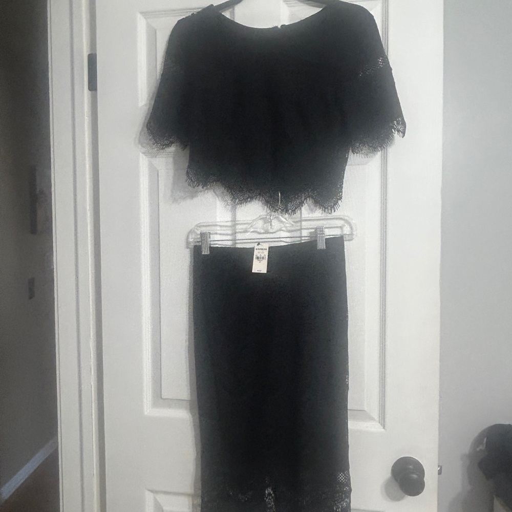 Express Black Lace Midi Skirt